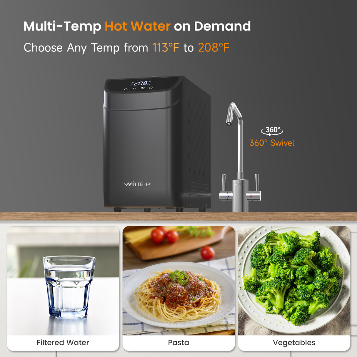 WINTEMP 2-in-1 Instant Hot & Filtered Water Dispenser — 208°F Under-Sink System with Smart Wi-Fi Control