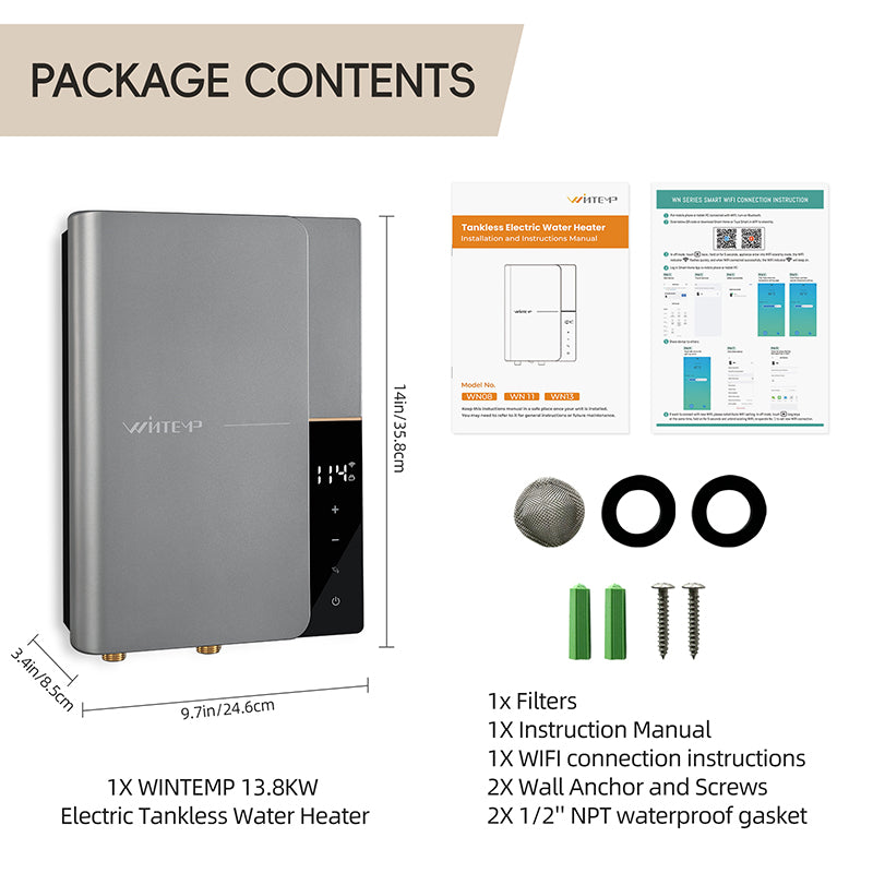 WN13 Gray 240V / 13.8KW Multiple Water Supply Tankless Electric Water Heater